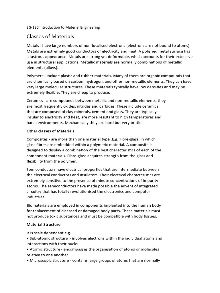 Eg 180 introduction into materials pdf materials science