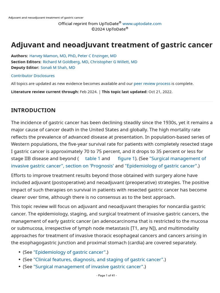 Adjuvant and Neoadjuvant Treatment of Gastric Cancer | PDF | Self ...