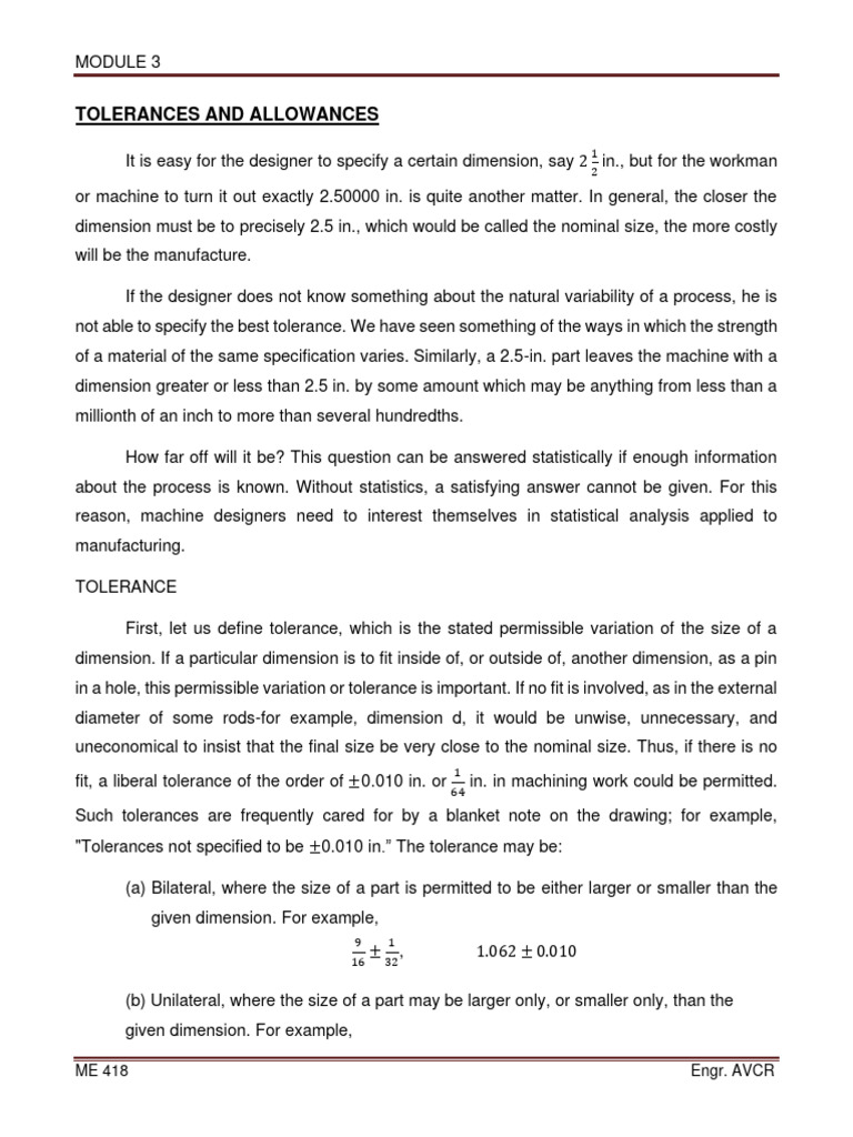 Tolerances and Allowances in Engineering | PDF | Engineering Tolerance ...