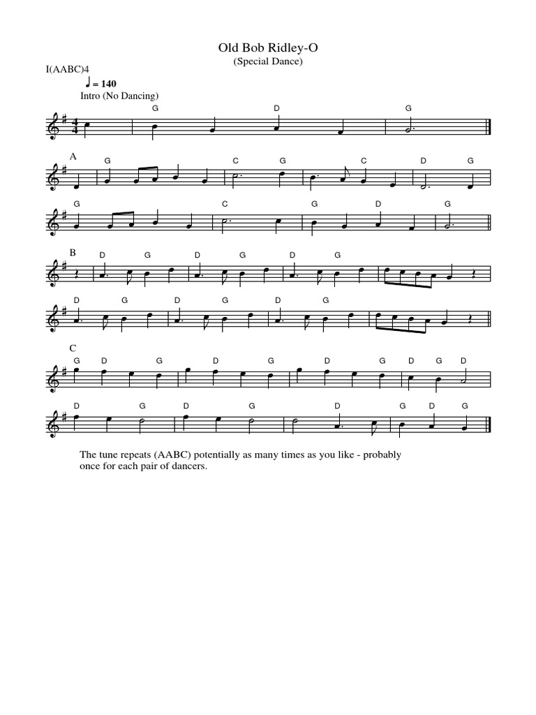 Old Bob Ridley-O Dance Sheet Music | PDF