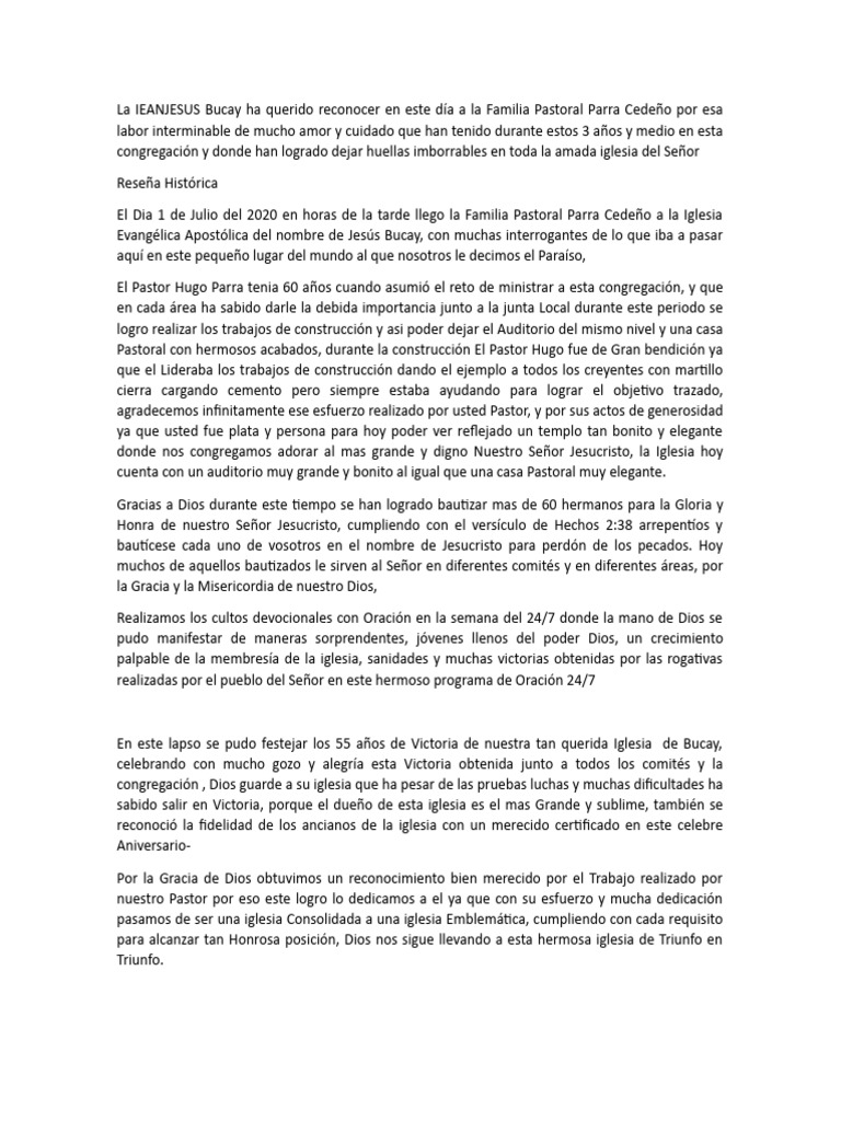 Reseña Pastor Hugo Parra | PDF | Oración | Amor