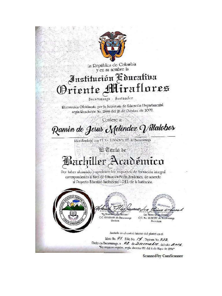 Diploma Bachiller | PDF