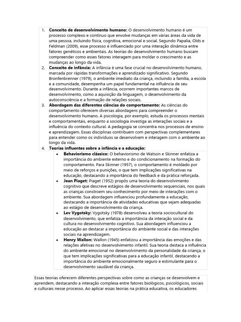 Teorias do Desenvolvimento Humano | PDF | Comportamento | Aprendizado