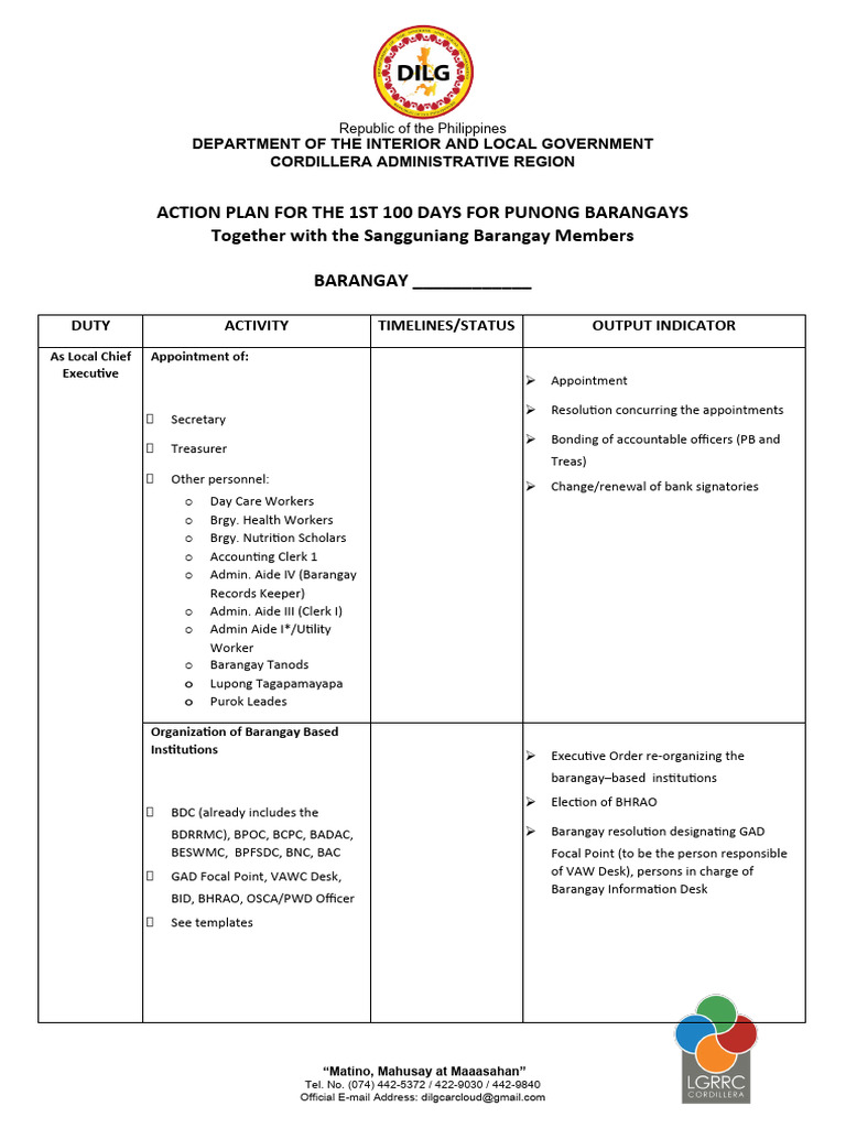 100-Day Action Plan for Barangays | PDF | Government