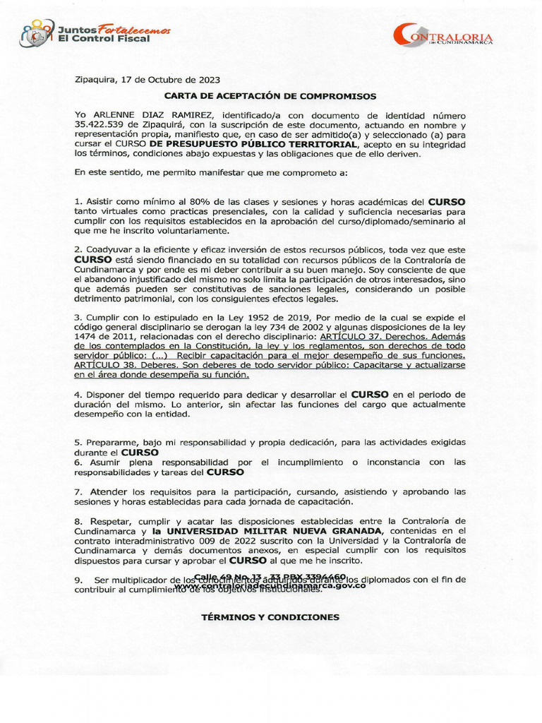 Carta de Compromiso Sujetos - 0001 | PDF