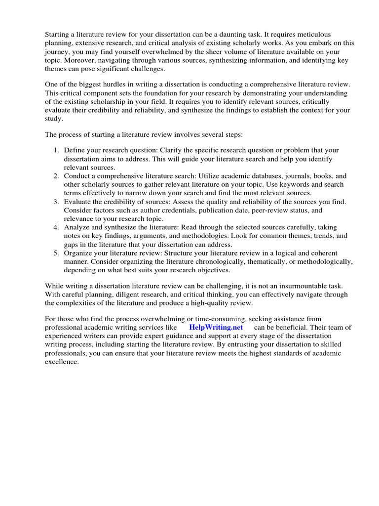 How To Start Literature Review For Dissertation | PDF | Methodology ...