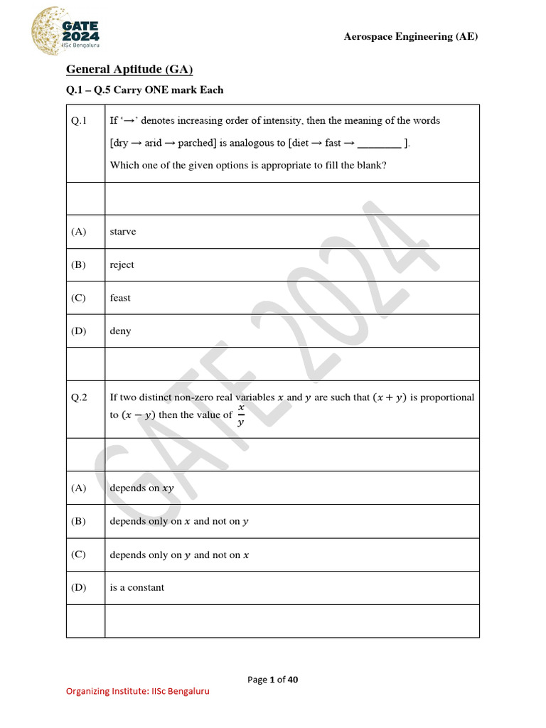 Aerospace Engineering Aptitude Questions | PDF | Damping | Fat
