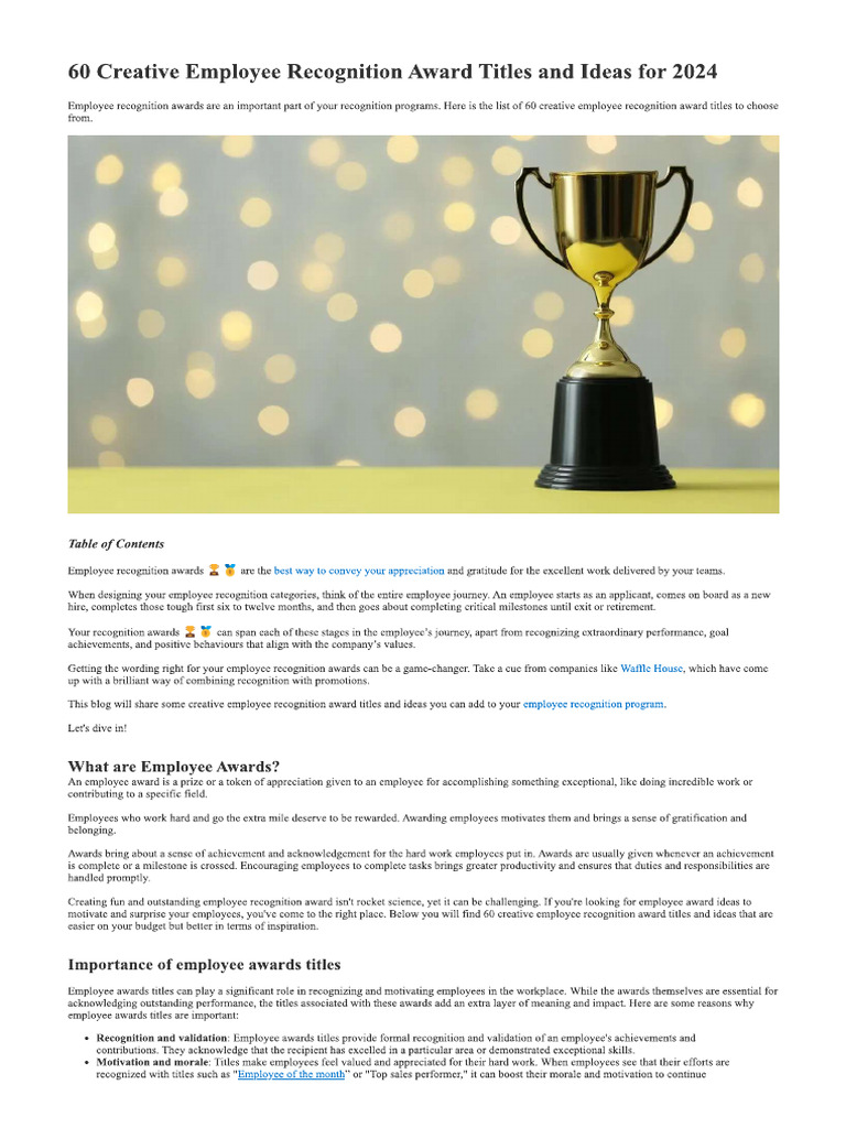 60 Creative Employee Recognition Award Titles and Ideas For 2024 PDF
