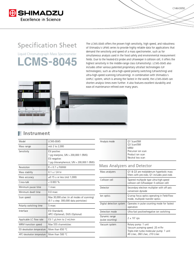 sHIMADZU - Specification Sheet - LCMS-8045 | PDF | Scientific