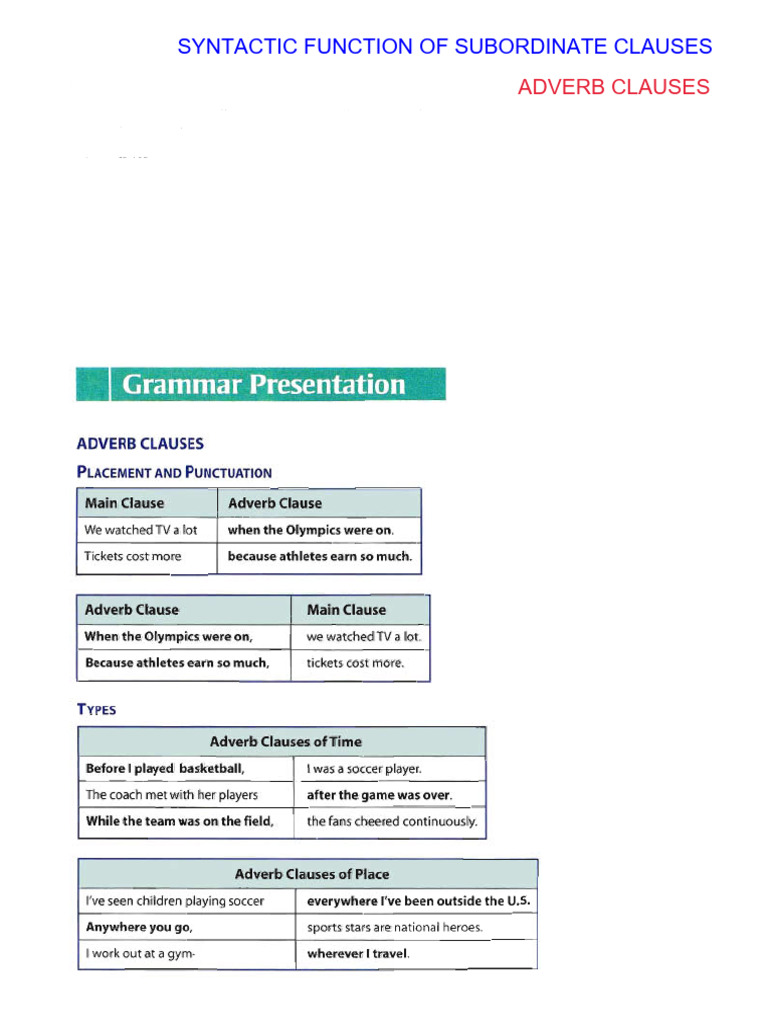 Focus On Grammar 5 Adverb Clauses Pdf Pdf Clause Linguistic