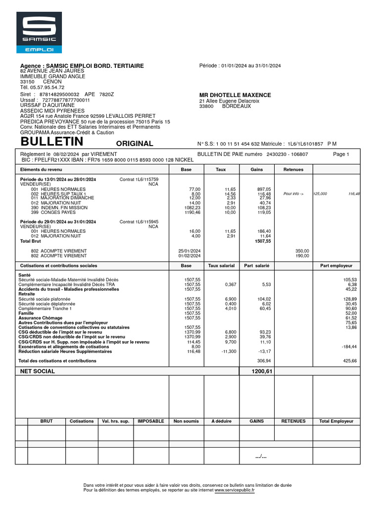 Bulletin de paie janvier 2024 | PDF | Impôt sur le revenu | Politique ...