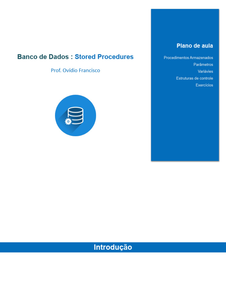 Introdução a Stored Procedures SQL | PDF | Bancos de dados | SQL