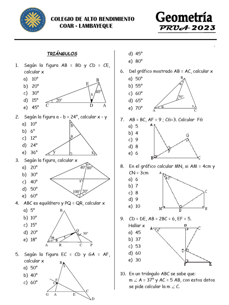 Ejercicios de Triángulos y Ángulos | PDF | Triángulo | Objetos geométricos