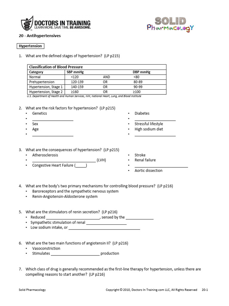 20 Antihypertensives Pdf Hypertension Medical Specialties