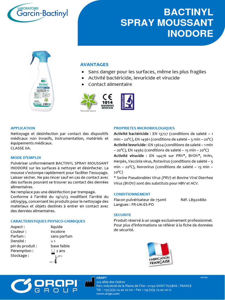 Bactinyl Spray Moussant Inodore | PDF