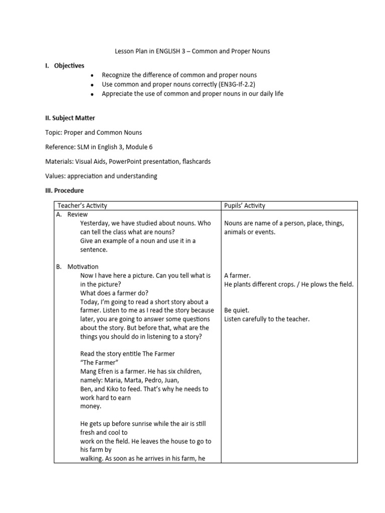 Lesson-Plan-in-ENGLISH-3-Common and Proper Nouns | PDF