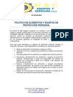 Plt-Sgi-006 Politica de Elementos y Equipos de Protección Personal