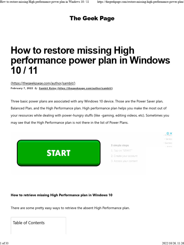 Windows High Performance Power Plan Missing