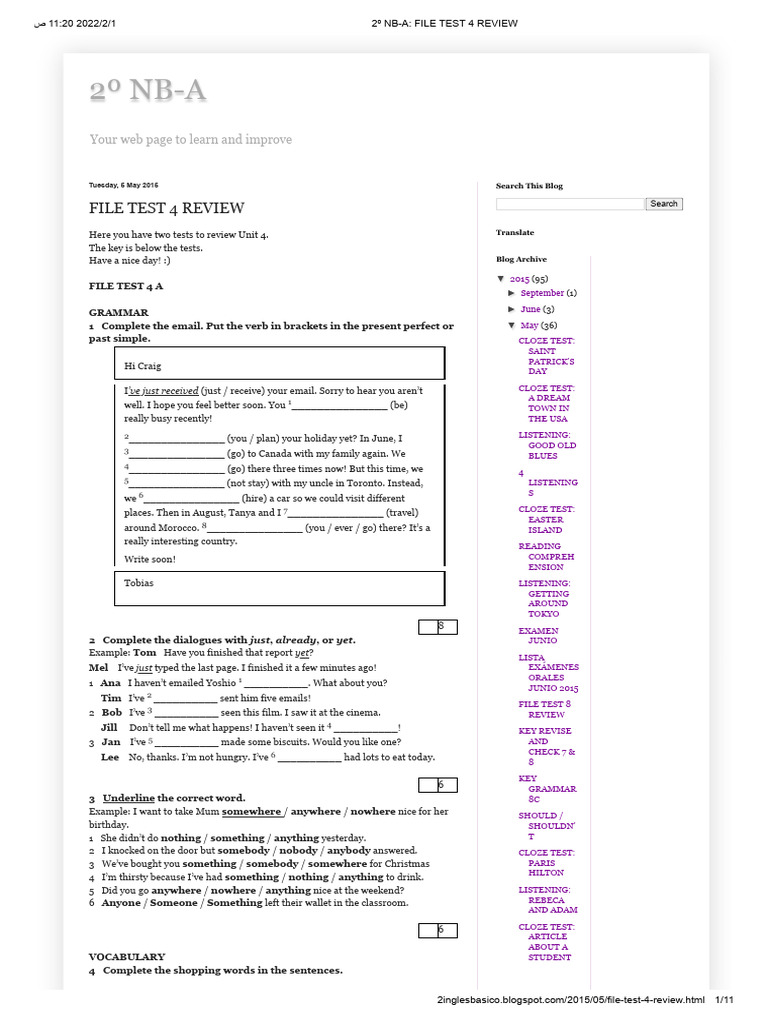 File Test 4 Review for English Learners | PDF