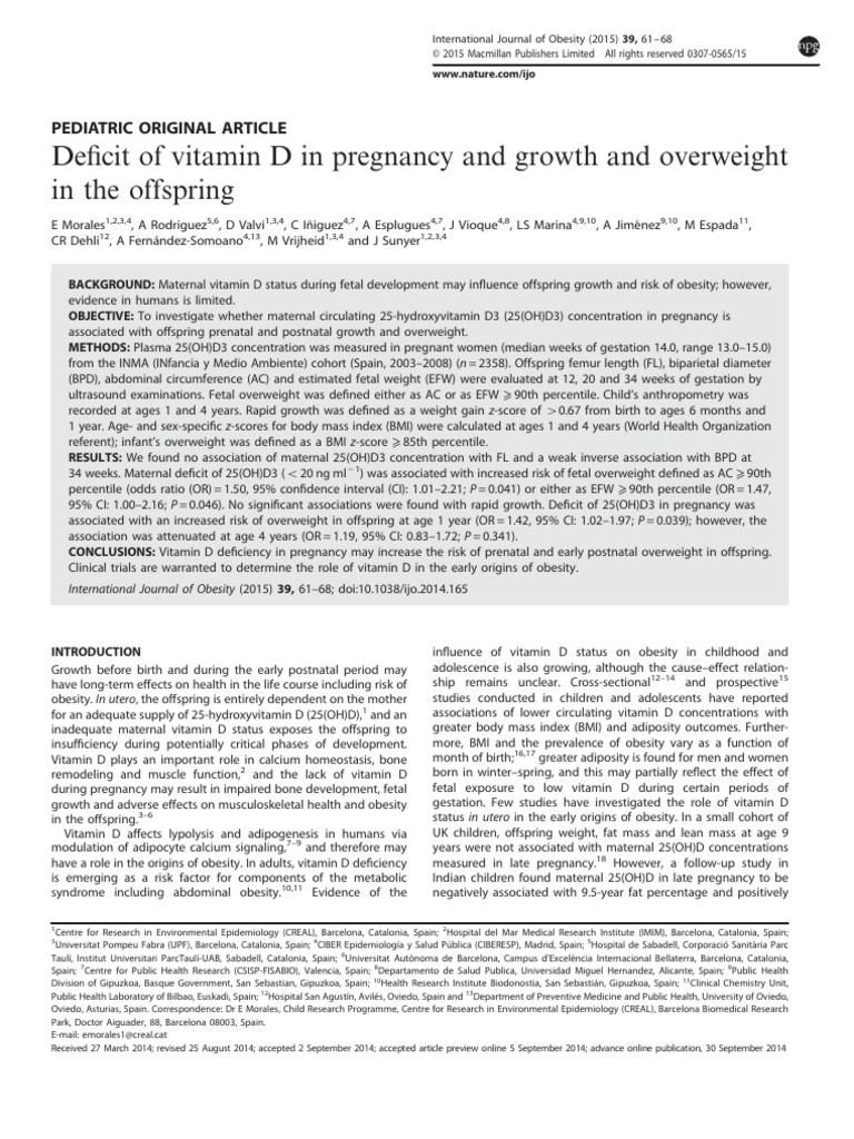Eficit of Vitamin D in Pregnancy and Growth and Overweight in The ...