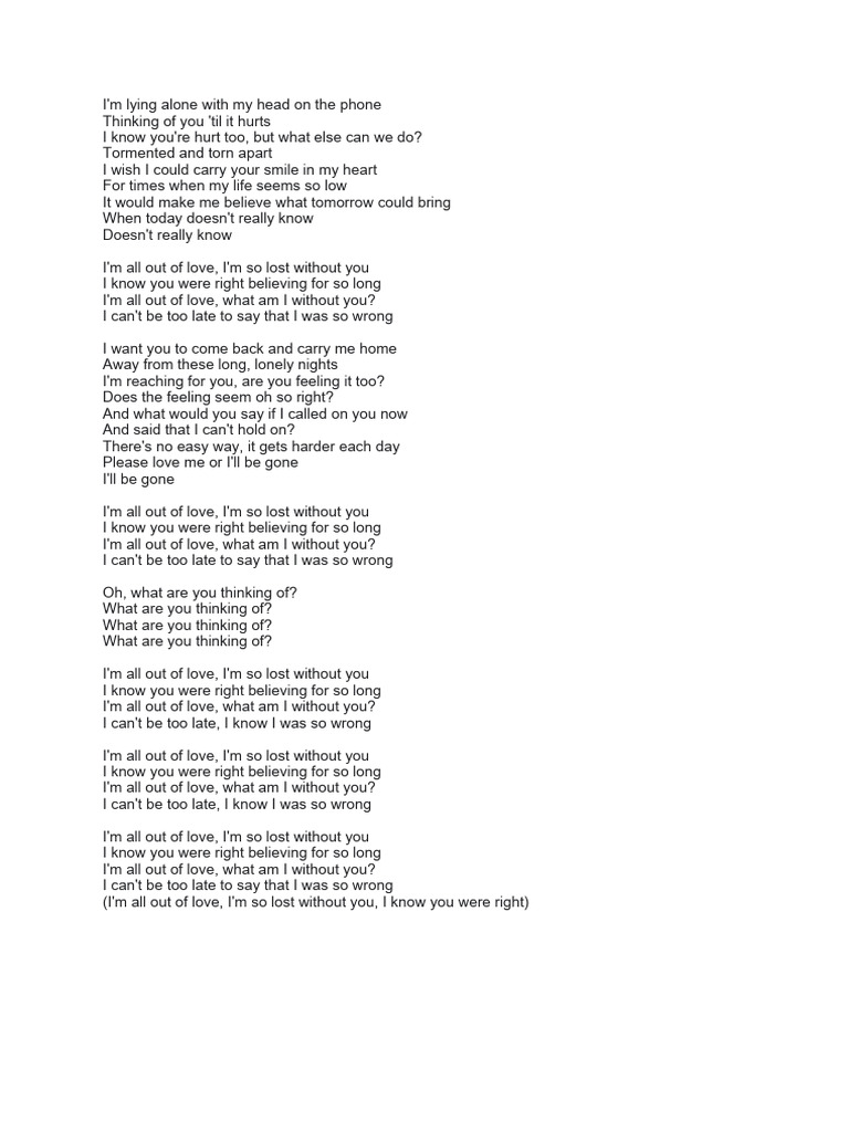 All out of love lyrics pdf