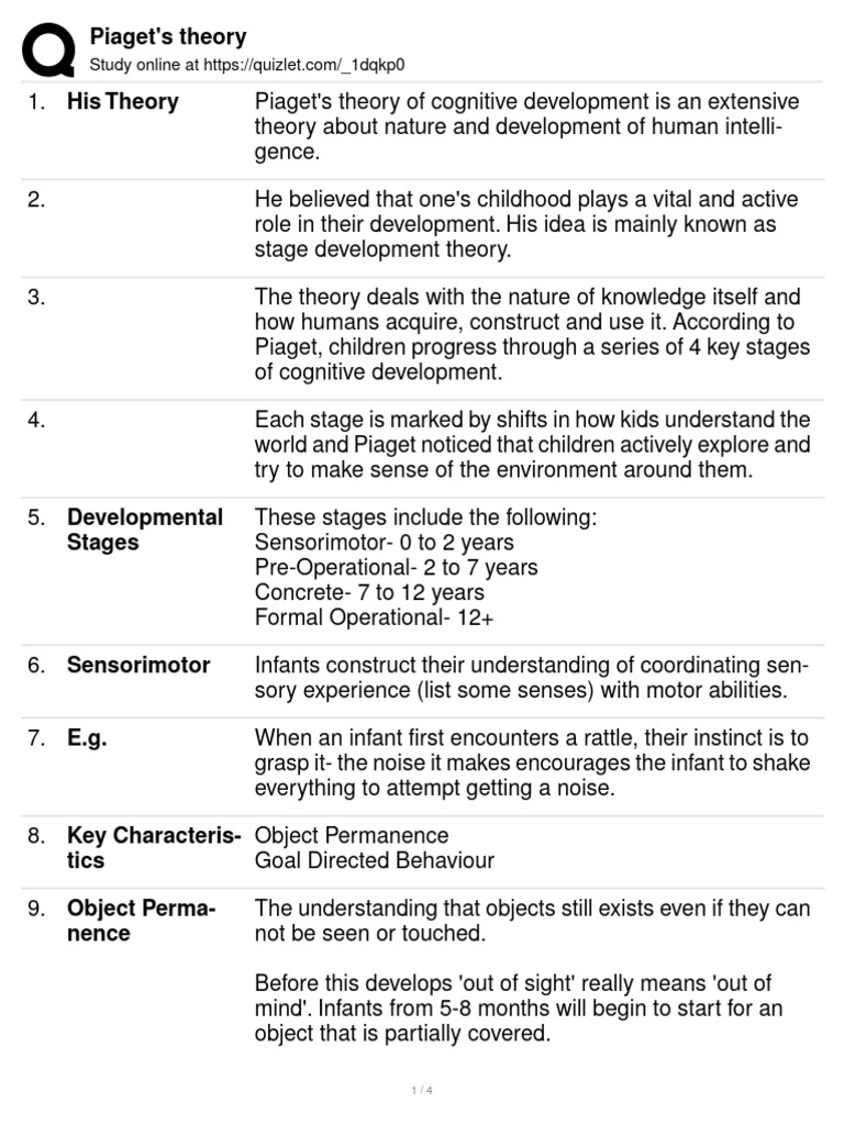 Piaget's Theory PDF Thought Cognitive Development