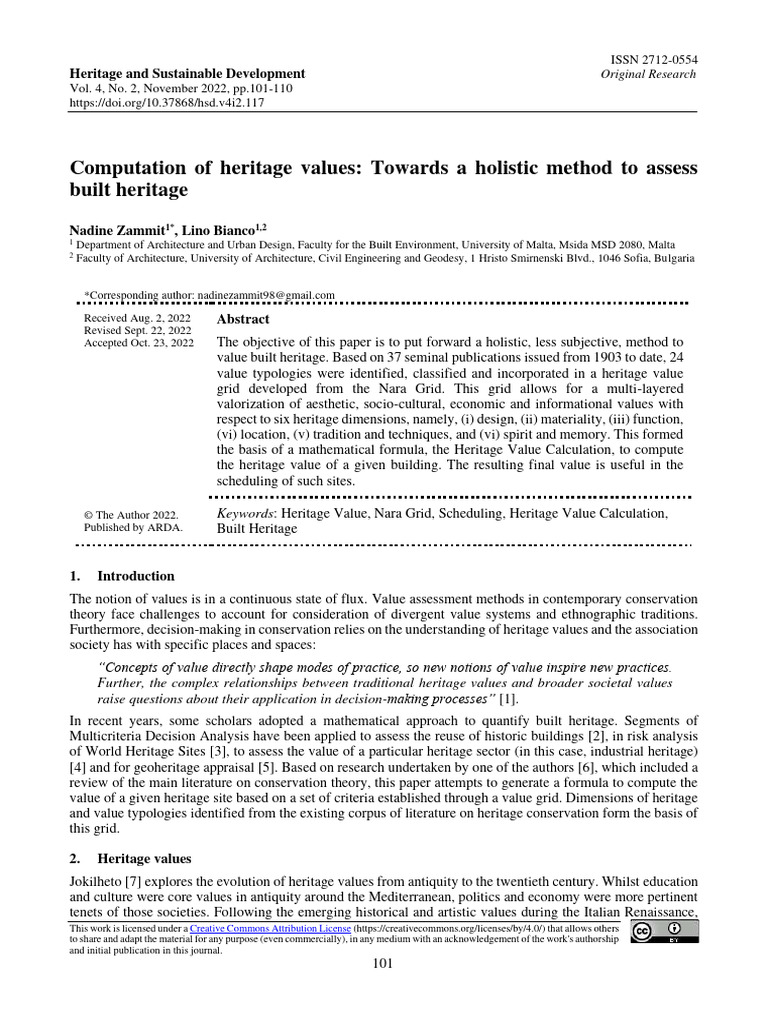 Holistic Method for Heritage Value Assessment | PDF | Cultural Heritage