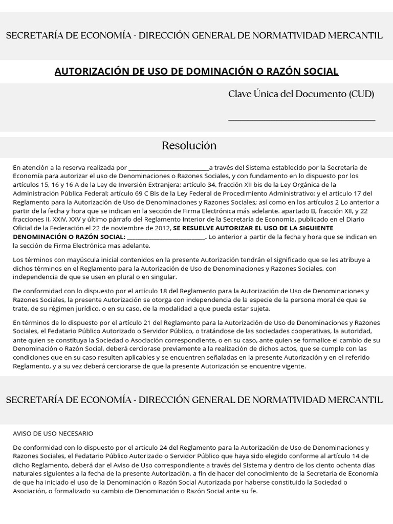 AUTORIZACIÓN DE USO DE DOMINACIÓN O RAZÓN SOCIAL (Ejemplo) | Descargar ...