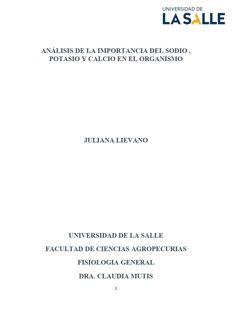 Análisis de La Importancia Del Sodio | PDF | Sodio | Potasio