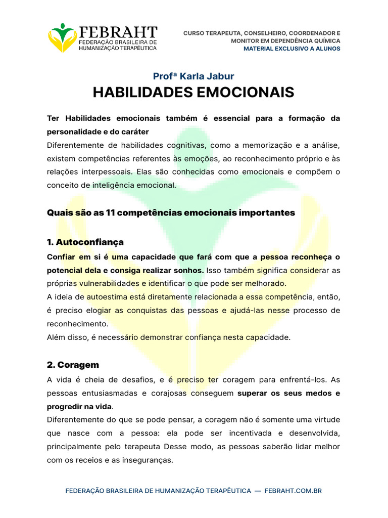 Habilidades Emocionais | PDF | Emoções | Empatia