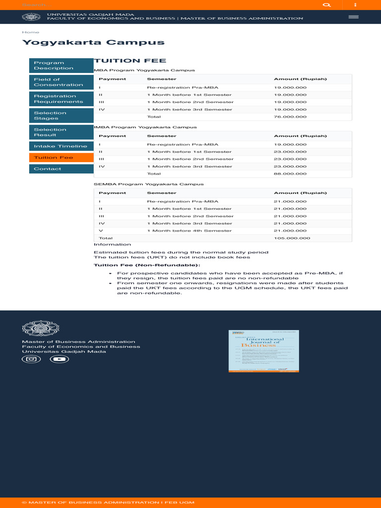MBA Tuition Fees at UGM Yogyakarta | PDF | Vocational Education ...