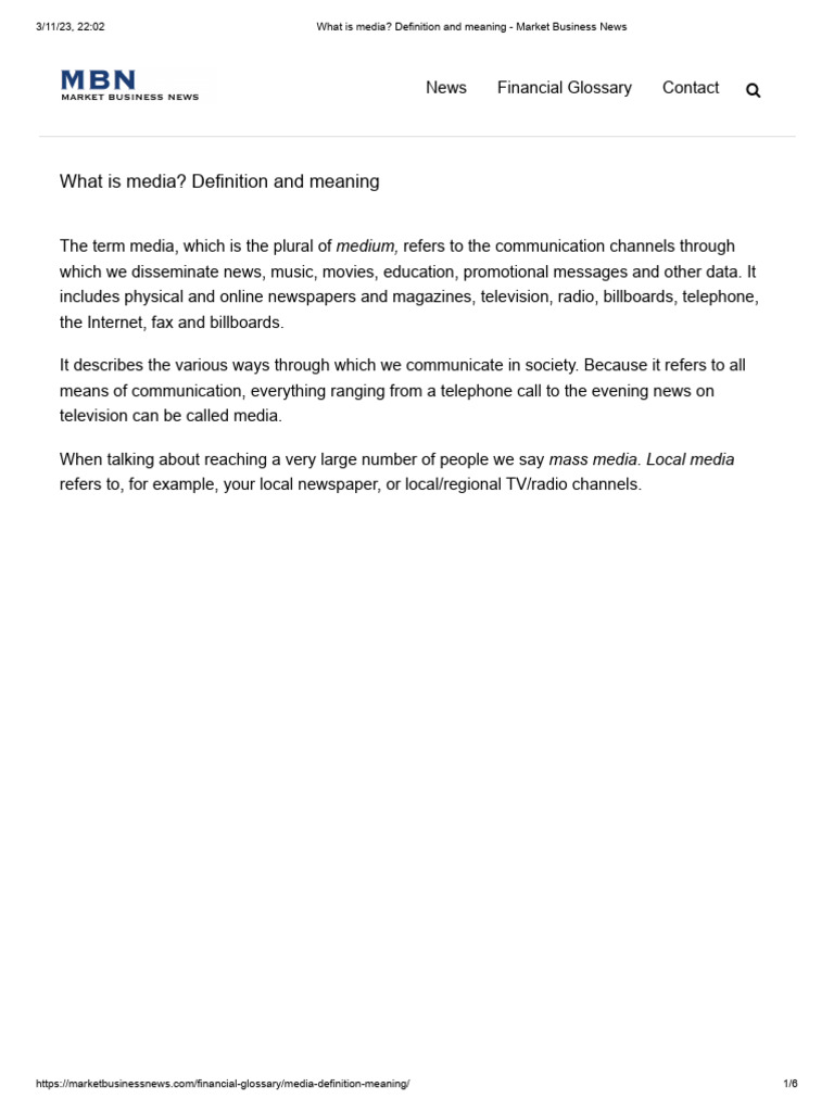 What Is Media - Definition and Meaning - Market Business News | PDF ...