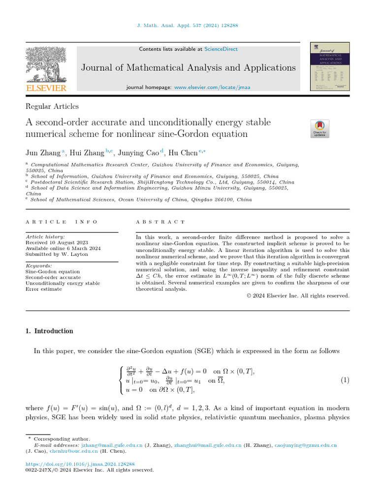 Energy Stable Scheme for Sine-Gordon Equation | PDF | Numerical ...