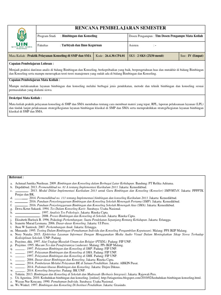 1) RPS Praktik Pelayanan Konseling Di SMP Dan Sma | PDF