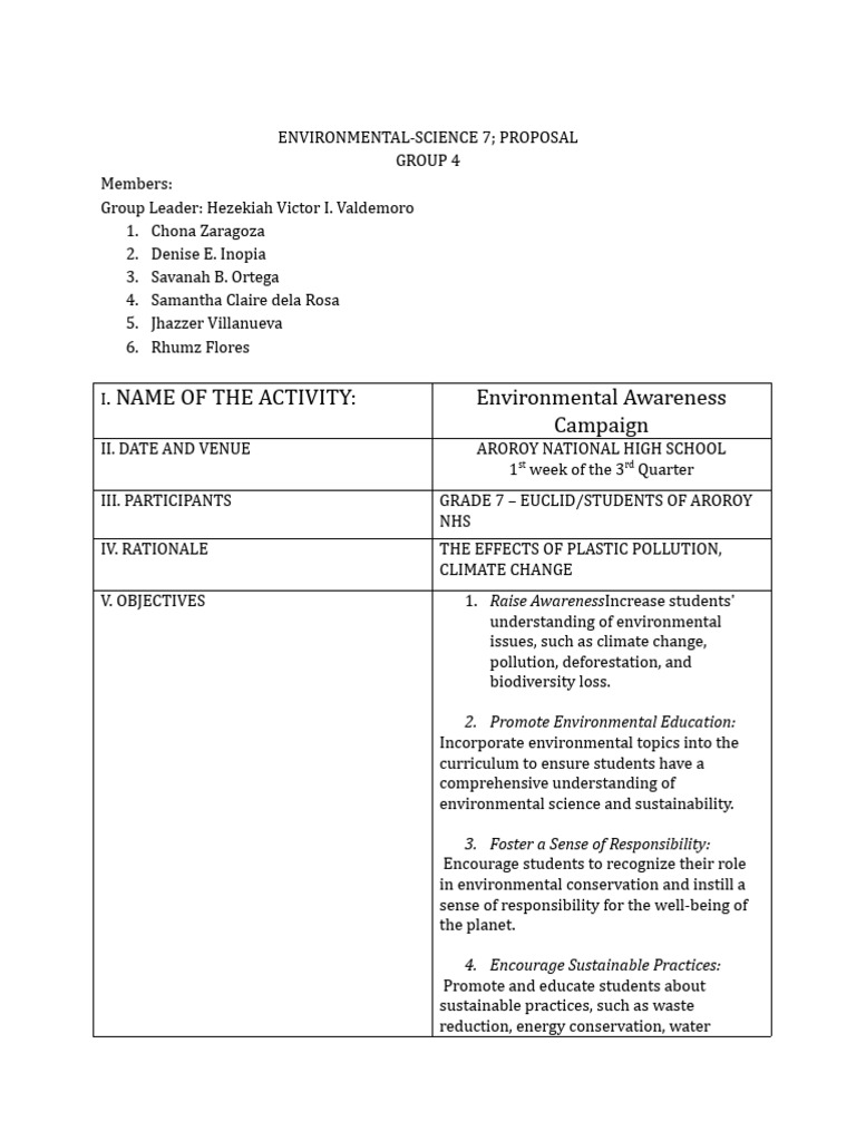 Environmental Awareness Campaign Proposal | PDF | Sustainability ...
