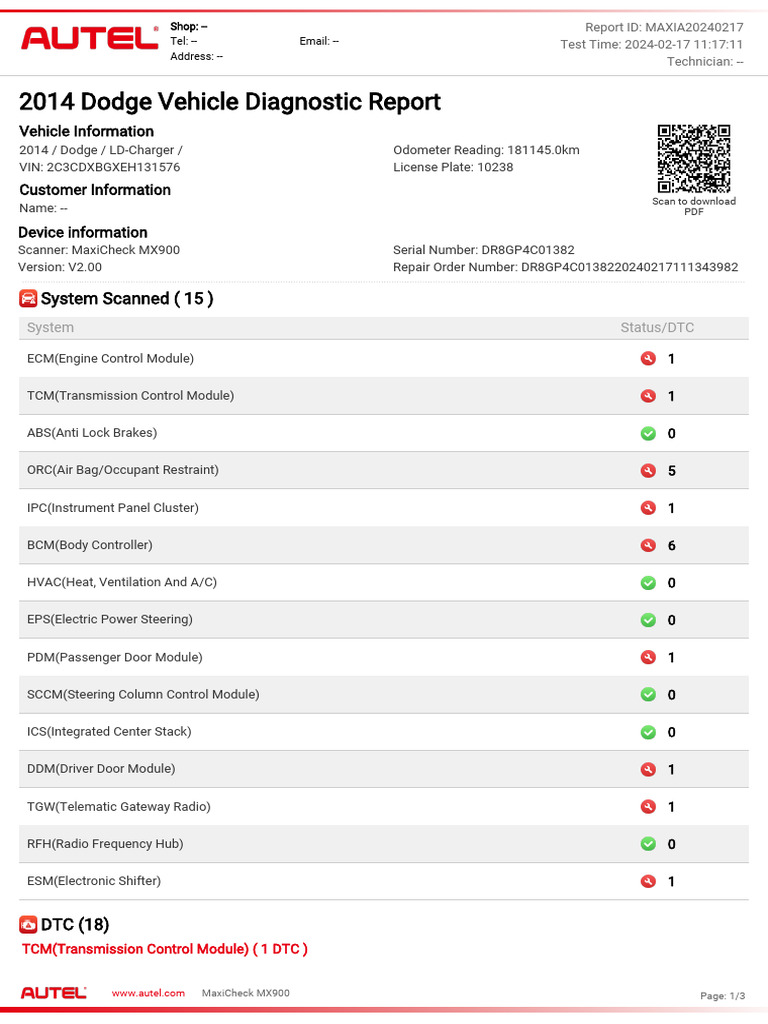 2014 Dodge Vehicle Diagnostic Report - 2C3CDXBGXEH131576 ...