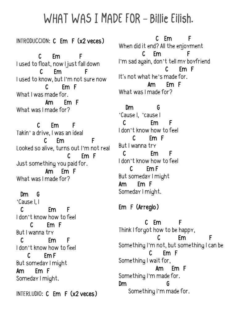 Billie Eilish: What Was I Made For? Lyrics | PDF