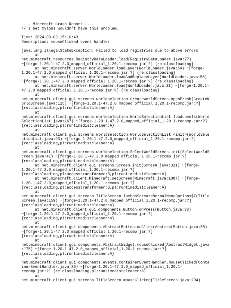 Minecraft Crash Report: Registry Load Error | PDF | Computing ...