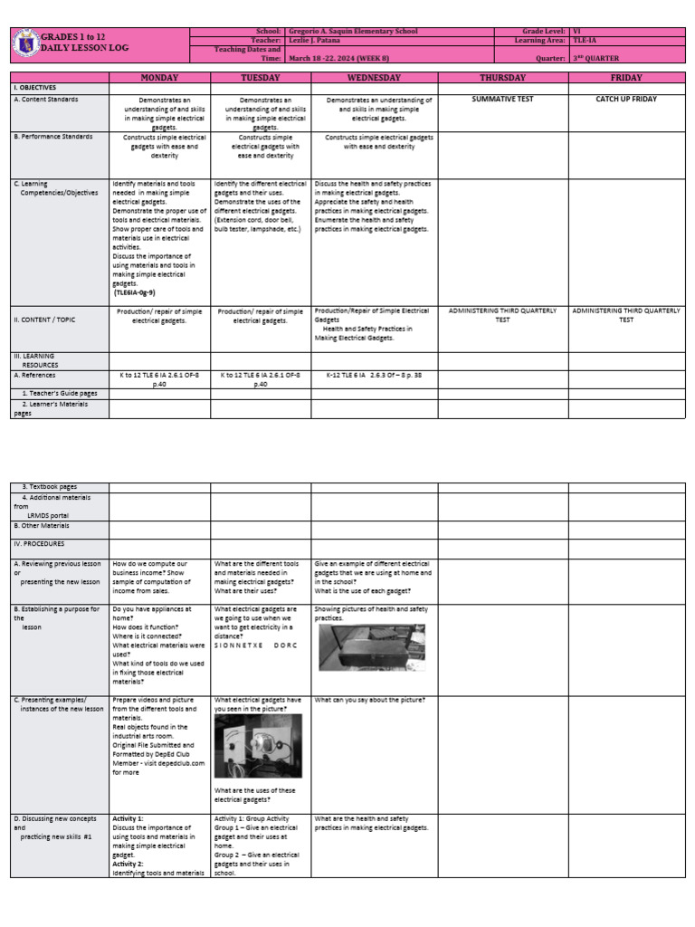 Dll Tle Ia 6 Q3 W10 Pdf Electrical Connector Electrical Components