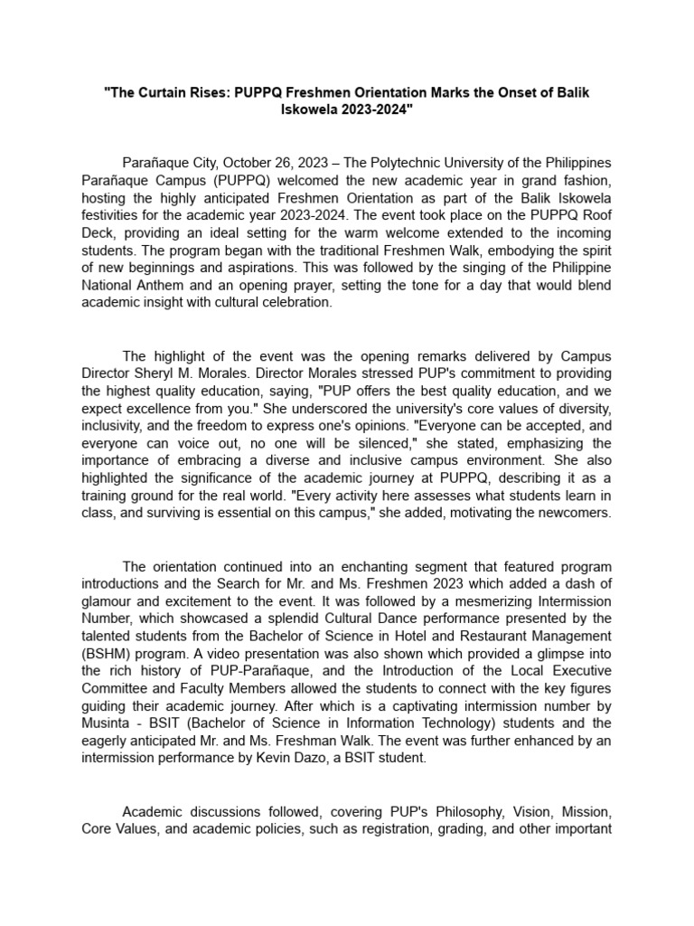 PUPPQ Freshmen Orientation 2023-2024 | PDF