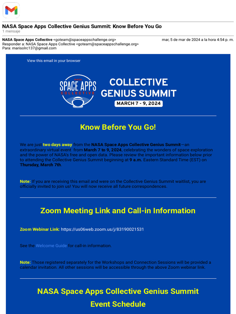 Gmail - NASA Space Apps Collective Genius Summit - Know Before You Go ...