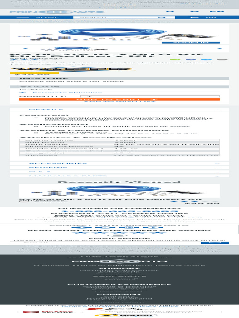 49 PC 38 In. X 60 FT Air Line Delivery Kit Princess Auto PDF Computing