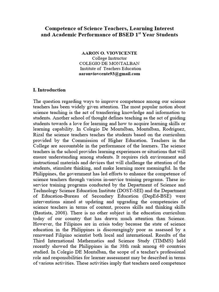 Science Teacher Competence and Student Performance | PDF | Teachers ...