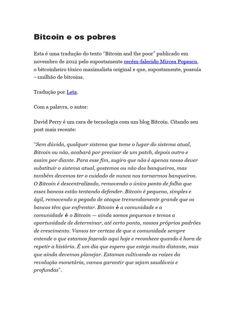Bitcoin para Os Pobres | PDF | Bitcoin | Sociedade