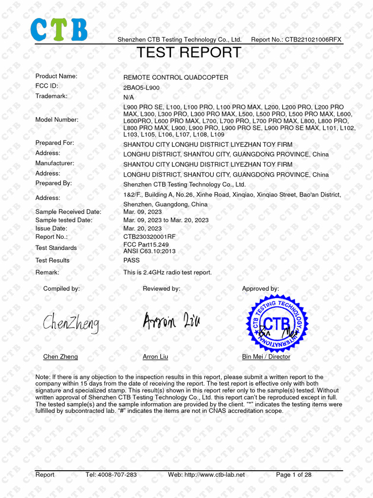 CTB Test Report for Remote Control Quadcopter | PDF | Antenna (Radio ...