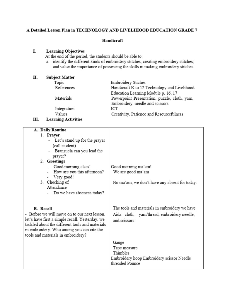 FINAL A Detailed Lesson Plan in TECHNOLOGY AND LIVELIHOOD EDUCATION ...