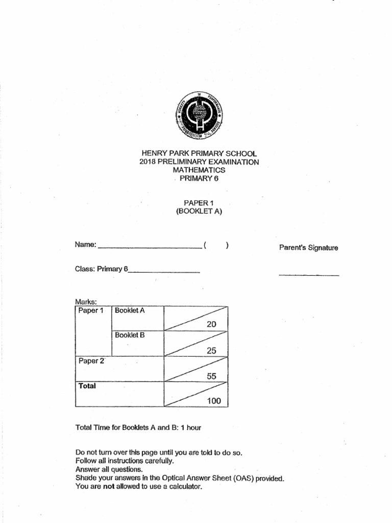 P6 Maths SA2 2018 Henry Parks | PDF