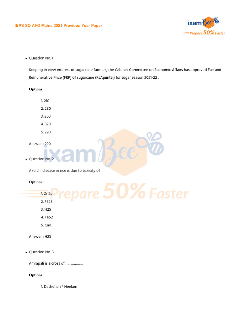IBPS SO AFO Mains 2021 Question Paper | PDF | Seed | Soil