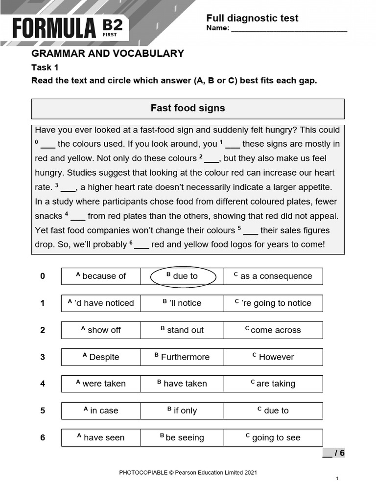 Formula B2 Full Diagnostic Test DF | PDF