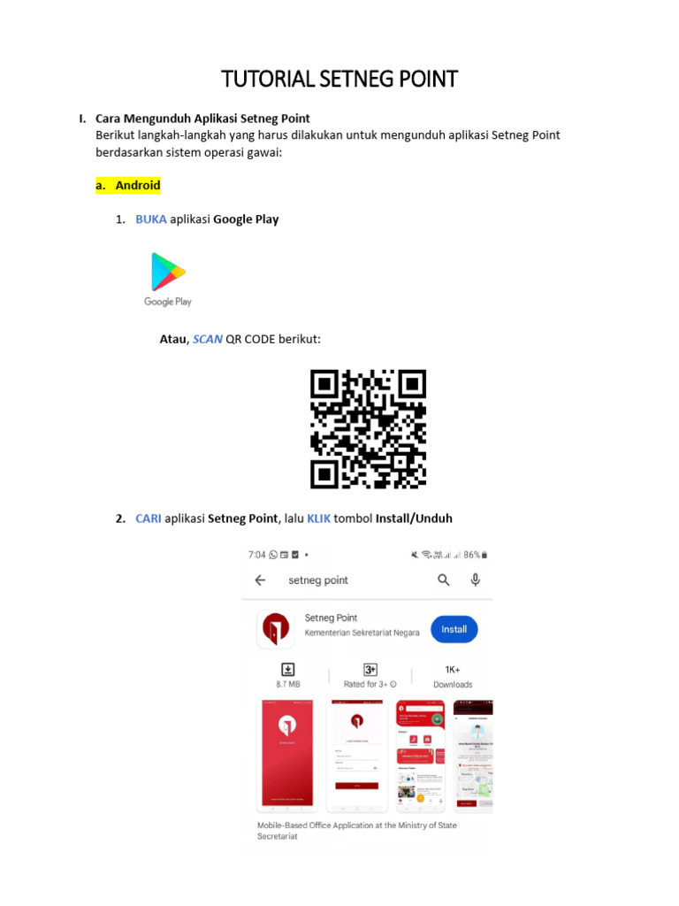 Panduan Unduh Aplikasi Setneg Point | PDF